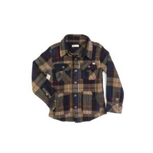 NEW APPAMAN boys' snow fleece shirt in navy/khaki plaid